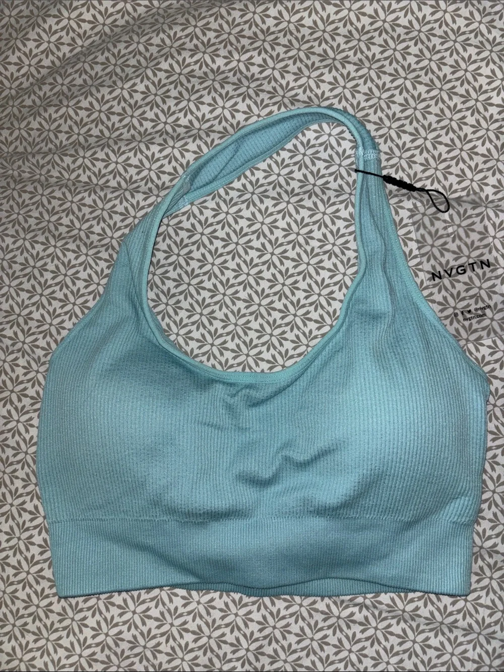 NVGTN Sky Blue Ribbed Halter Sports Bra